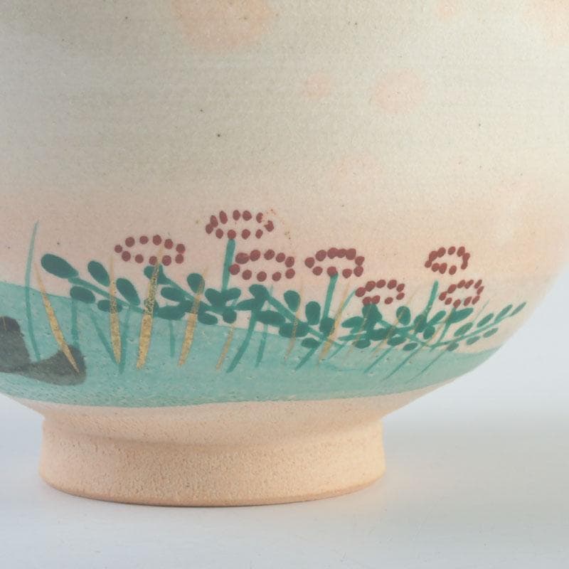 茶道具　福森阿也作　乾山写　色絵　花草文　茶碗　共布共箱　C　9475