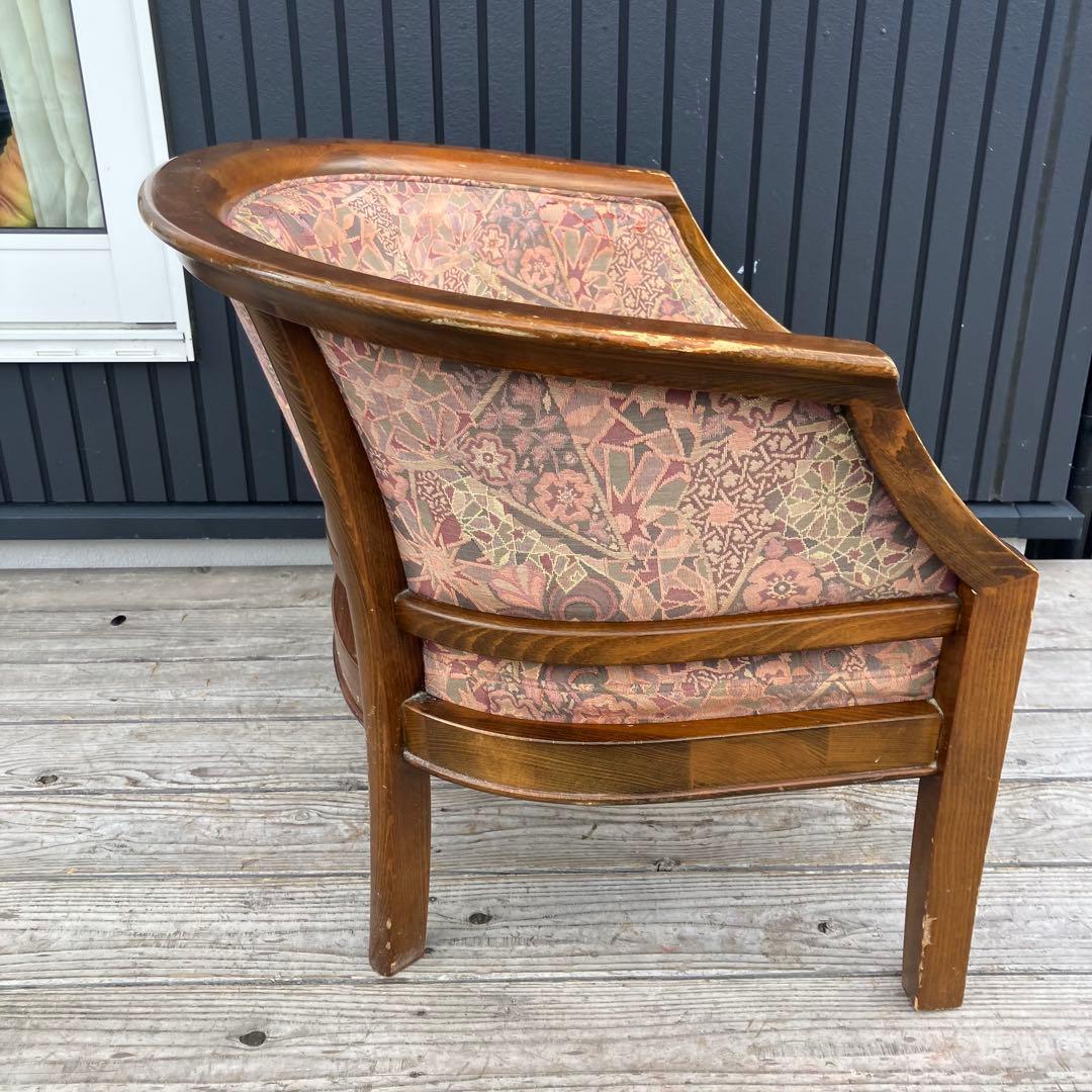 カリモク 花柄 木製アームチェア ダイニングチェア 1人がけソファー 木製椅子