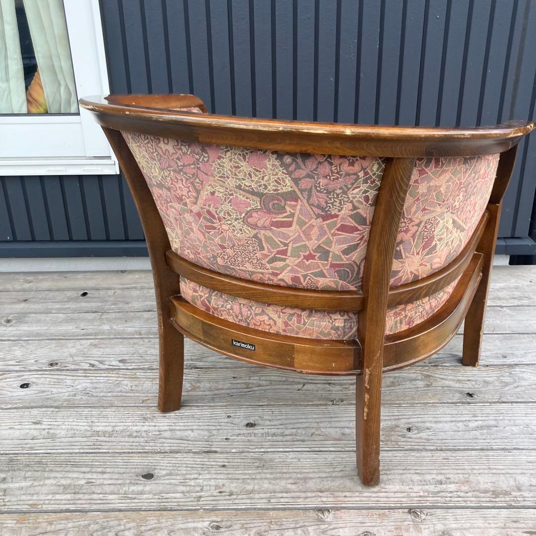 カリモク 花柄 木製アームチェア ダイニングチェア 1人がけソファー 木製椅子