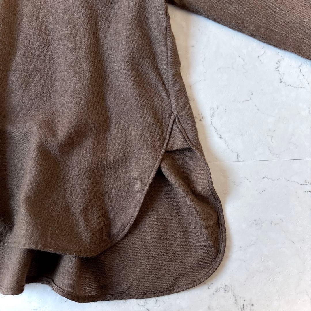 エブール ebure 日本製 ウール 比翼 オーバーサイズ長袖シャツ 茶ブラウン