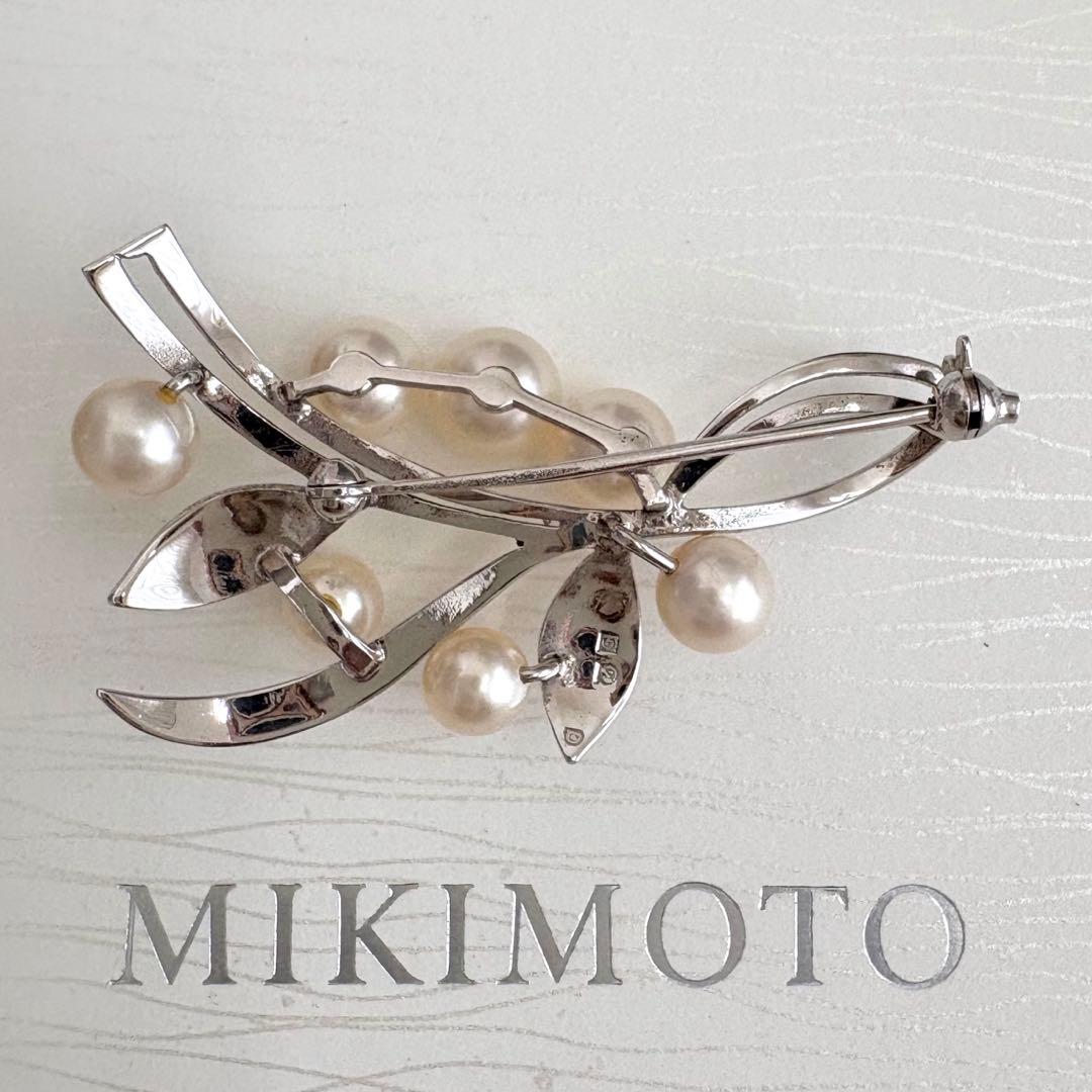 美品✨MIKIMOTO ブローチ あこや真珠 7珠 リーフM刻印 シルバー