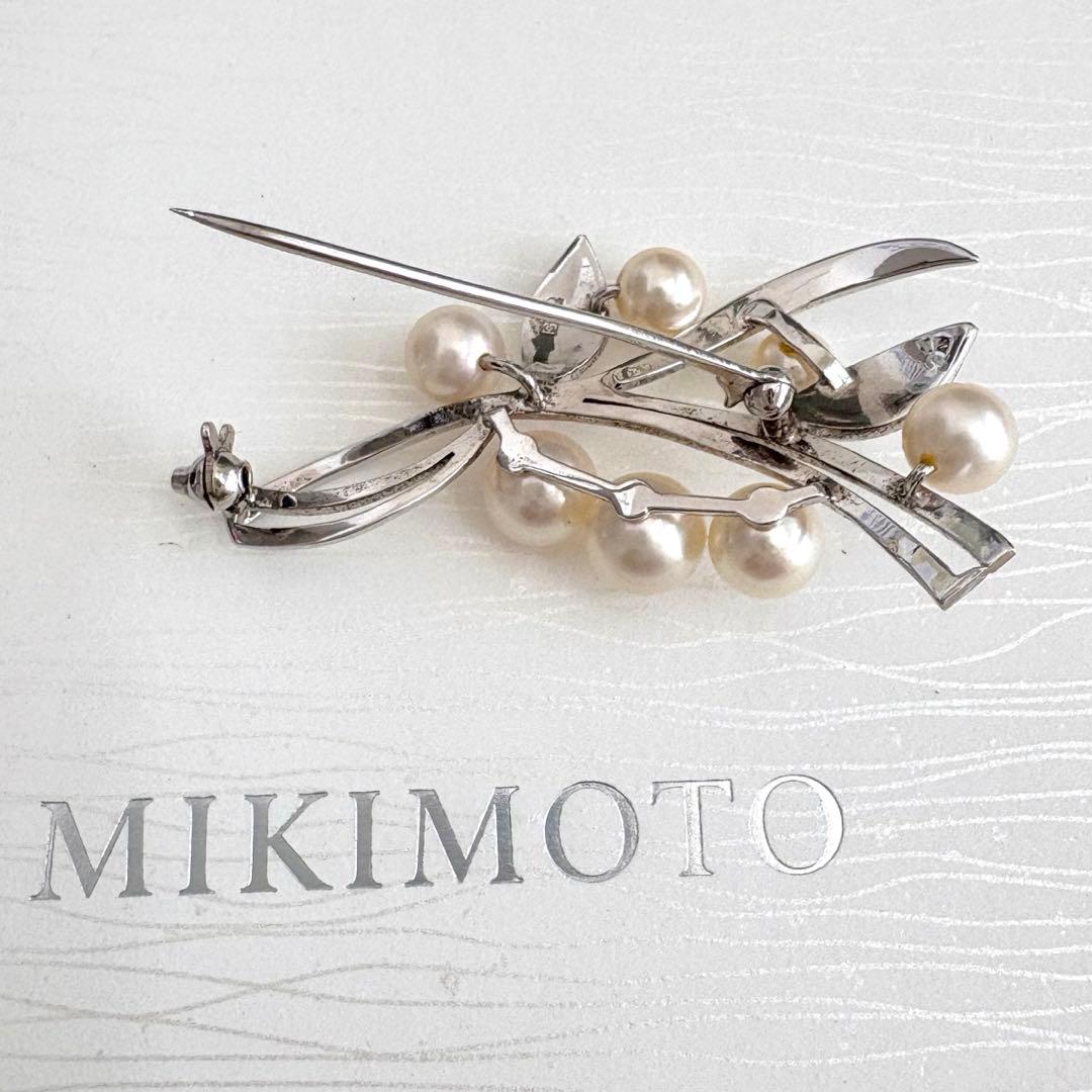 美品✨MIKIMOTO ブローチ あこや真珠 7珠 リーフM刻印 シルバー