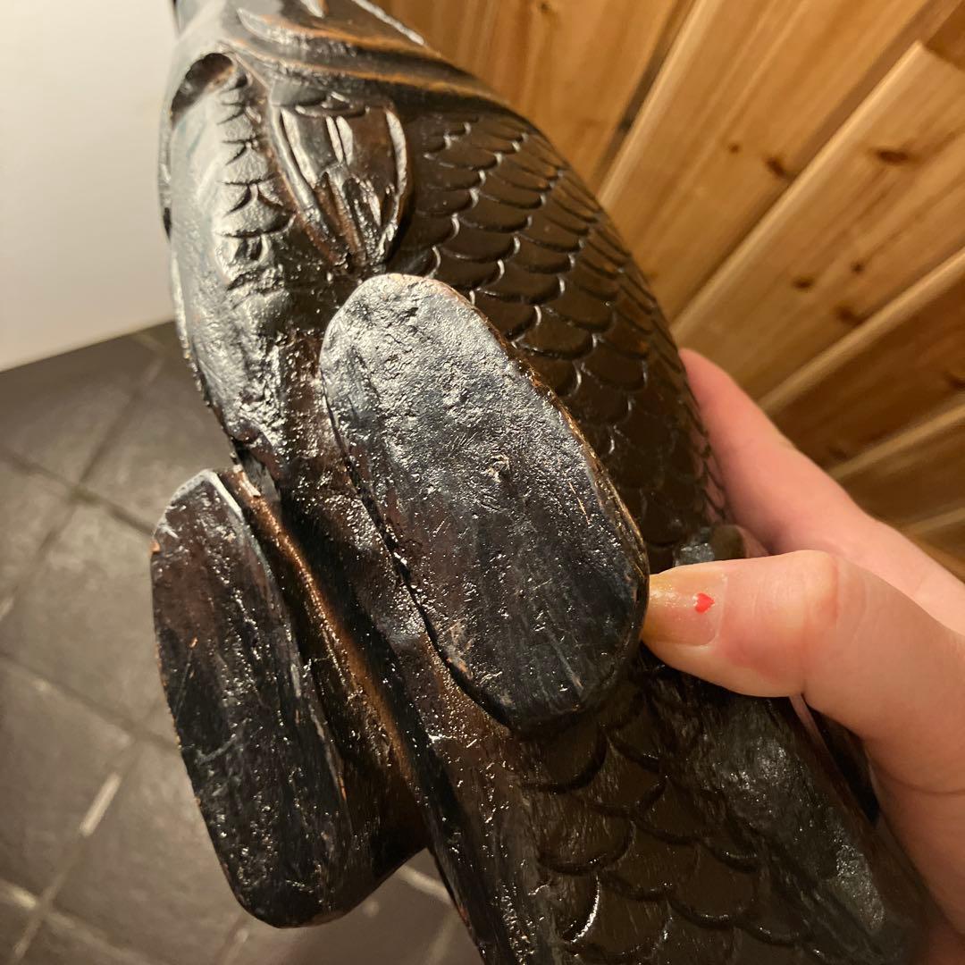 【未使用】自在鉤、鯉自在鉤、鯉横木、木彫り鯉、囲炉裏自在鉤　箱無し　長さ約46㌢