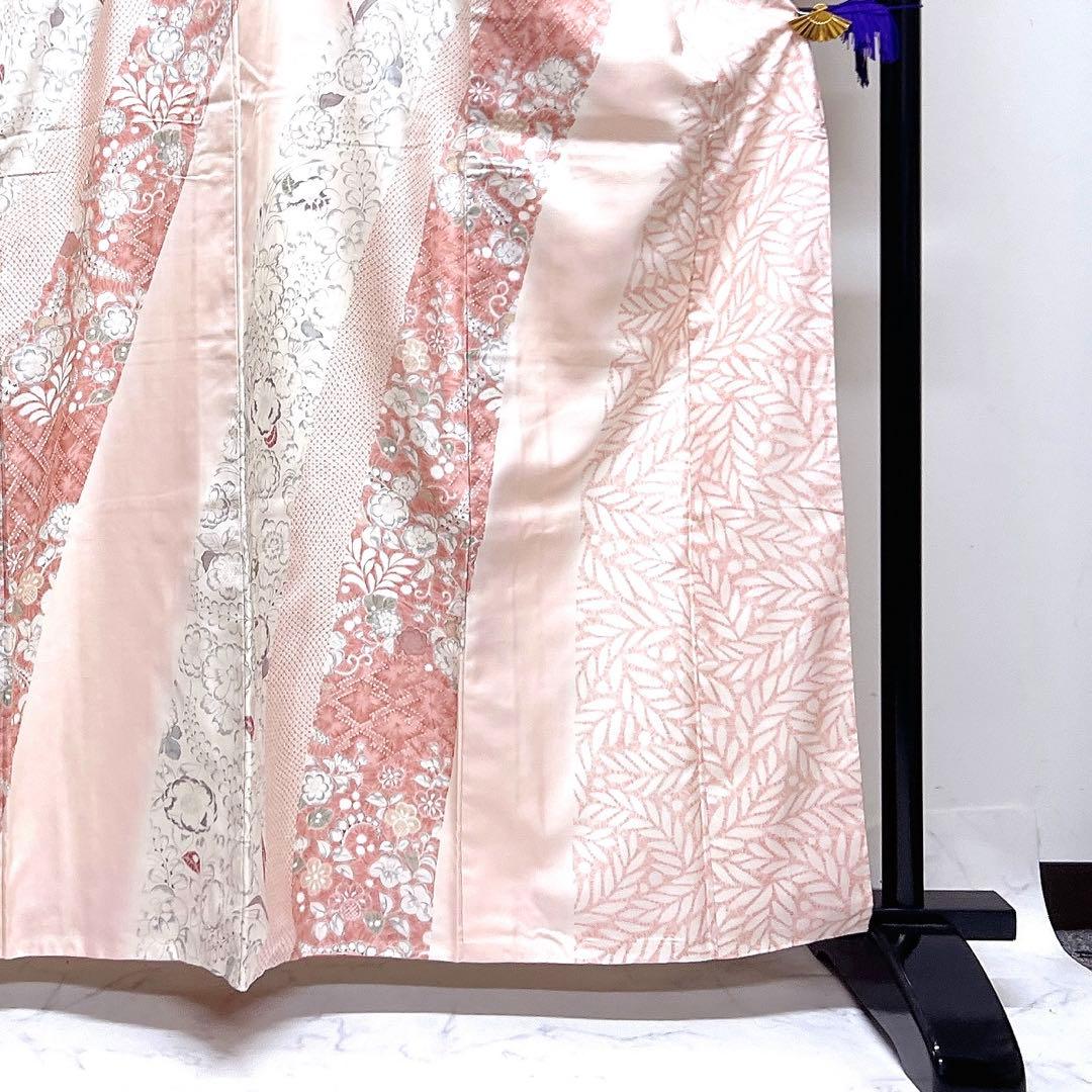 訪問着　紬　辻ヶ花　椿　藤　松皮菱　鹿の子　着物　030k