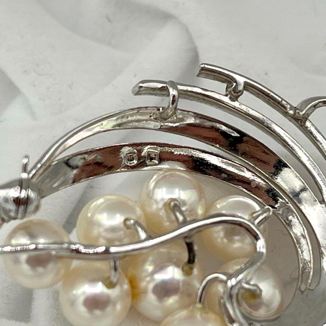 ☆美品☆ミキモト　パール　8珠　ブローチ　シルバー　皇室御用達ブラ