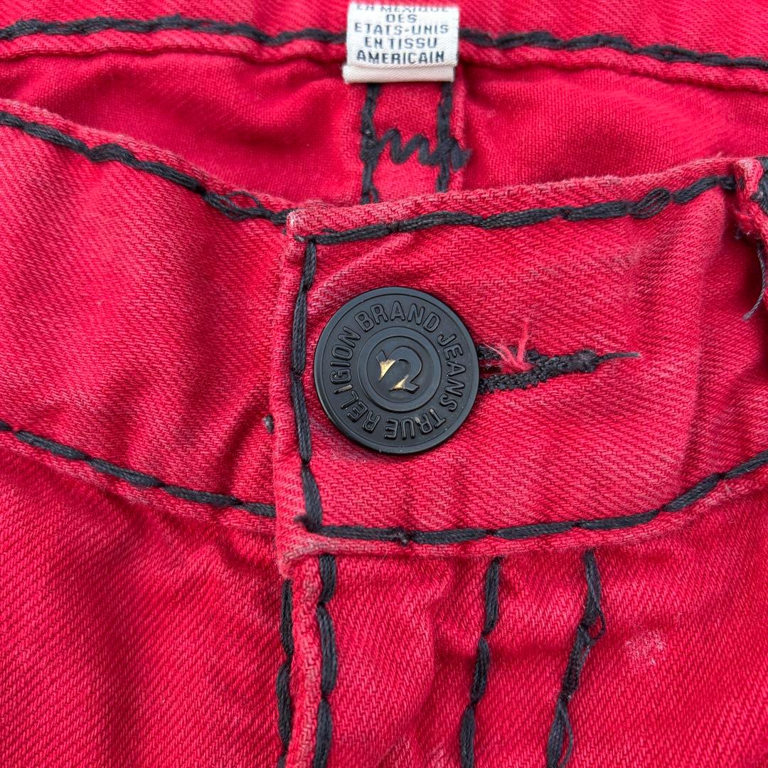 TRUE RELIGION W38 トゥルーレリジョン　レッド　赤　デニムパンツ