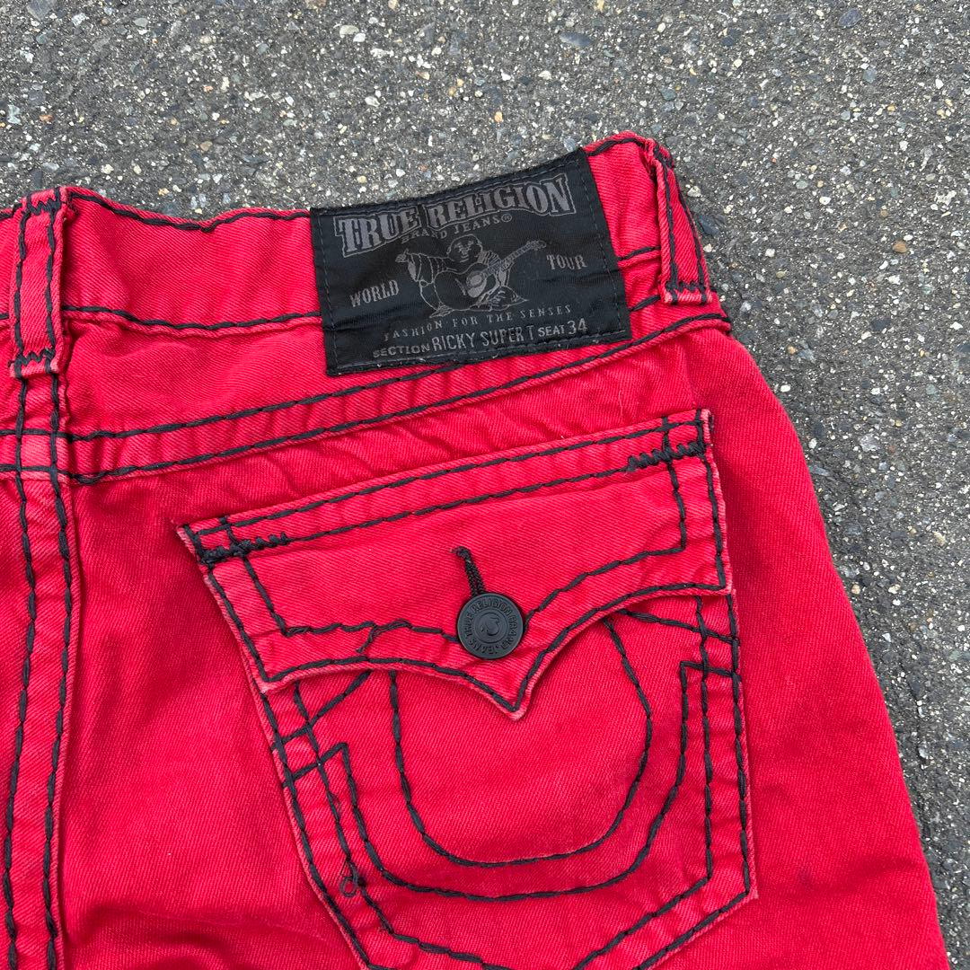 TRUE RELIGION W38 トゥルーレリジョン　レッド　赤　デニムパンツ