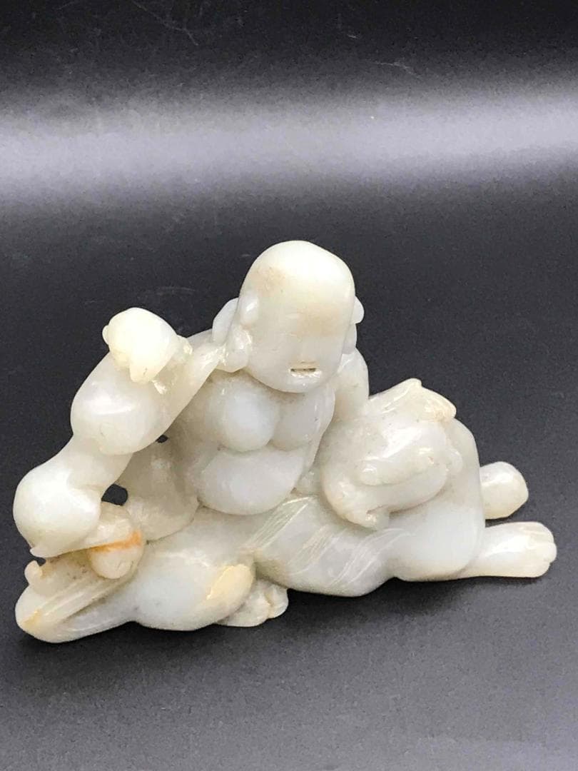 和田玉 清時代 弥羅菩薩神獣和田玉彫り 置物　鑑賞物 古玉石 唐物 (D-79)