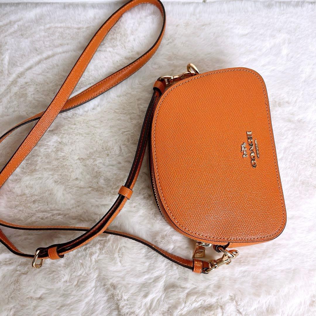 未使用級☆COACHコーチ 2wayショルダーカメラバッグ レザー オレンジ.