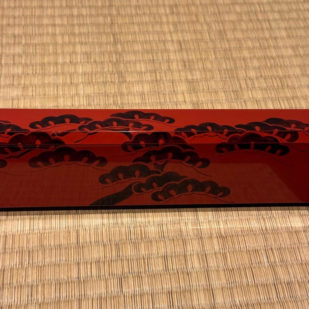 能登輪島塗 慶塚 朱塗老松蒔絵 炉縁 共箱 共布