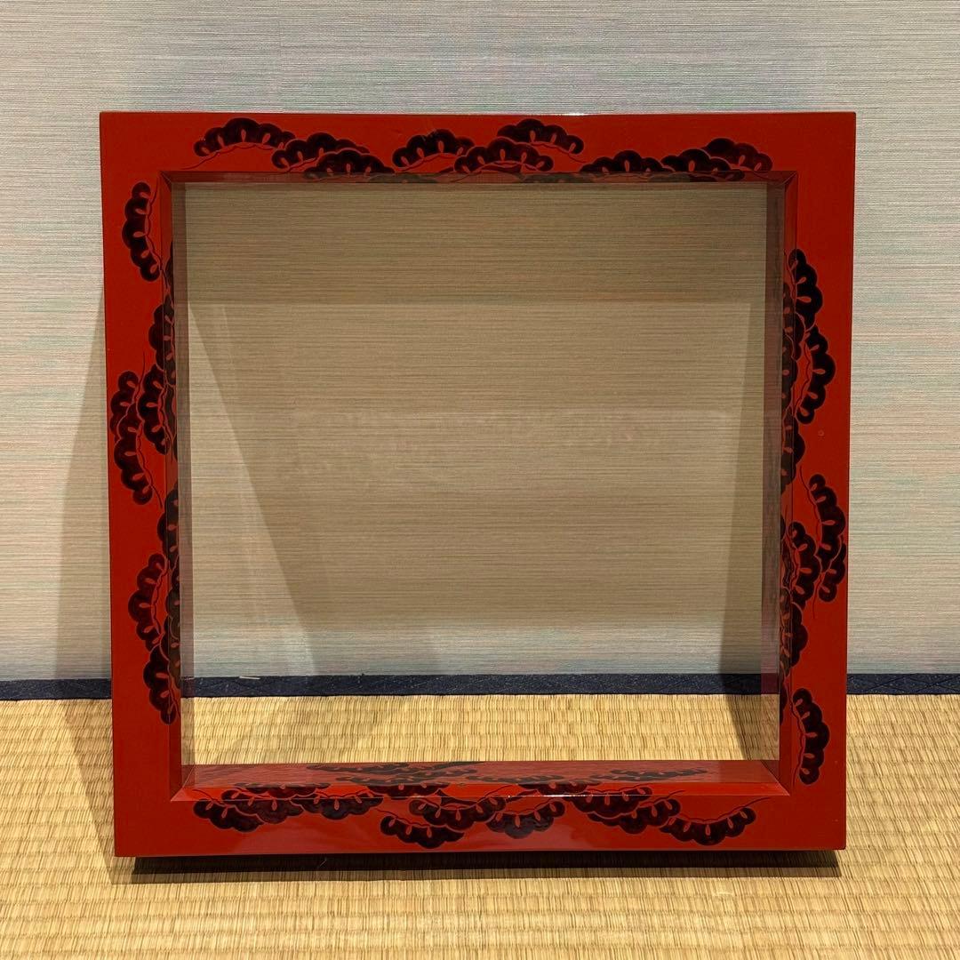 能登輪島塗 慶塚 朱塗老松蒔絵 炉縁 共箱 共布