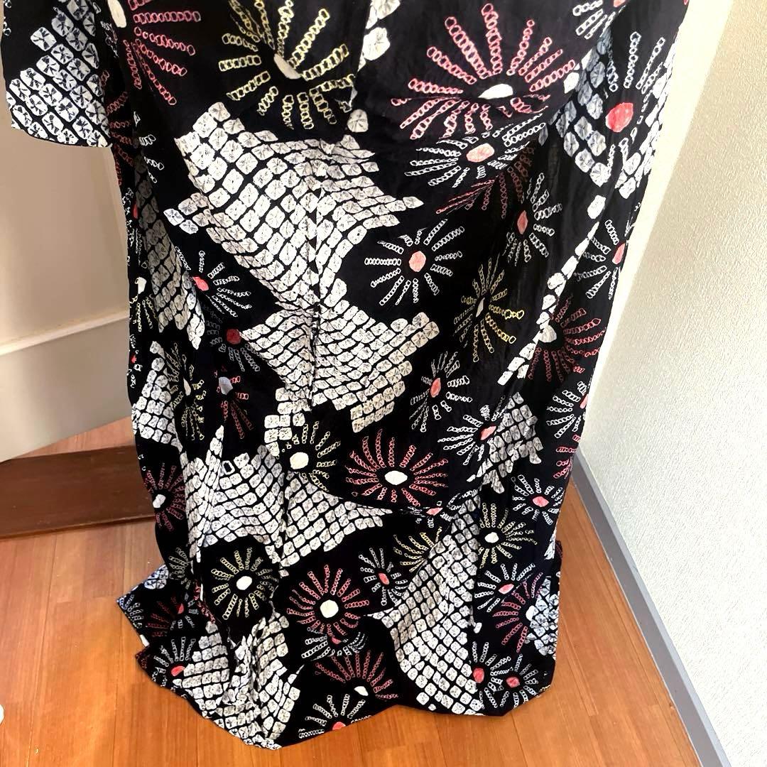 有松鳴海絞り 手蜘蛛しぼり浴衣 濃紺×白地 菊繋ぎ 一部しつけ付き 美品