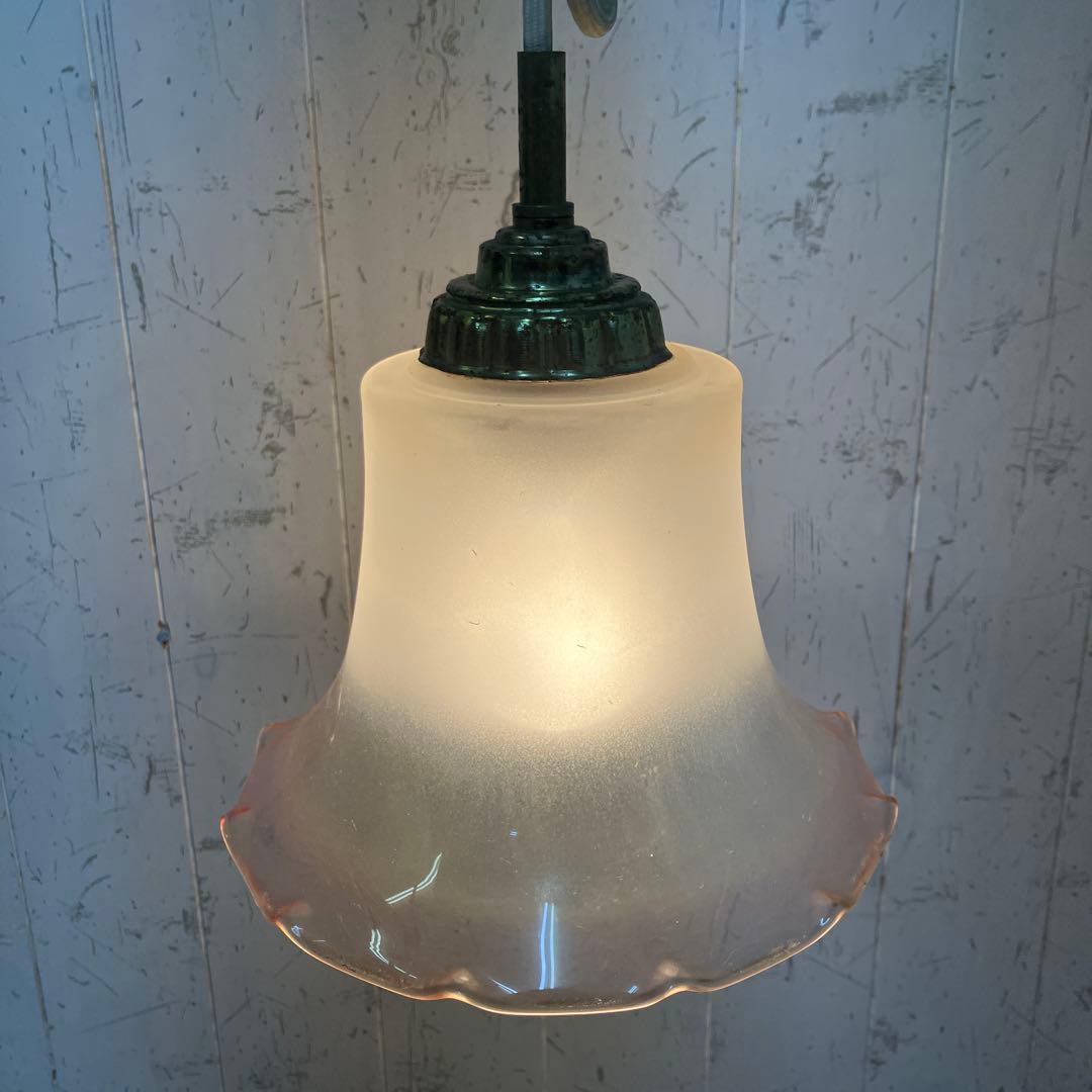 D-2 ⑪ 昭和レトロ フリル型 ガラスシェード ペンダントライト シーリング