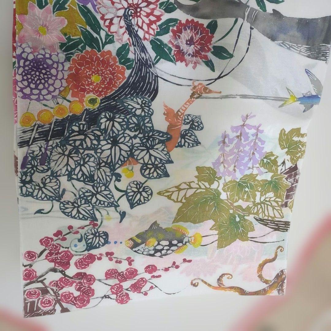 浴衣 反物 綿 海の生き物 型絵染