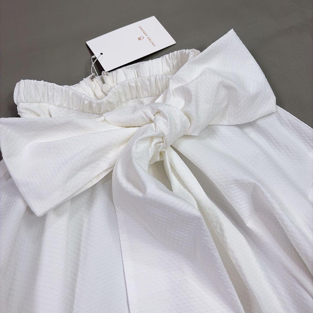 ユナイテッドアローズ ドットドビー ボウタイ 2WAY ブラウス ホワイト