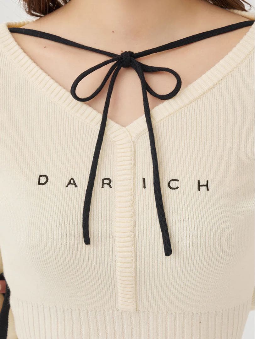 新品 ダーリッチ ウエストオープンリボンデザインニットミニワンピース 黒 FL