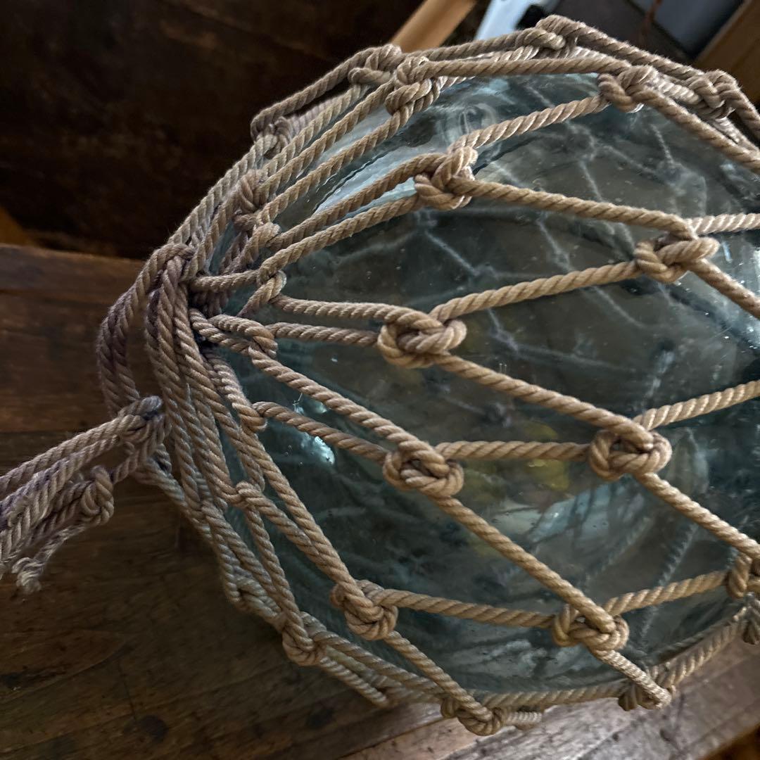 【特大25cm】ヴィンテージ 浮ガラス 浮き玉 吹きガラス 網付レトロ オブジェ