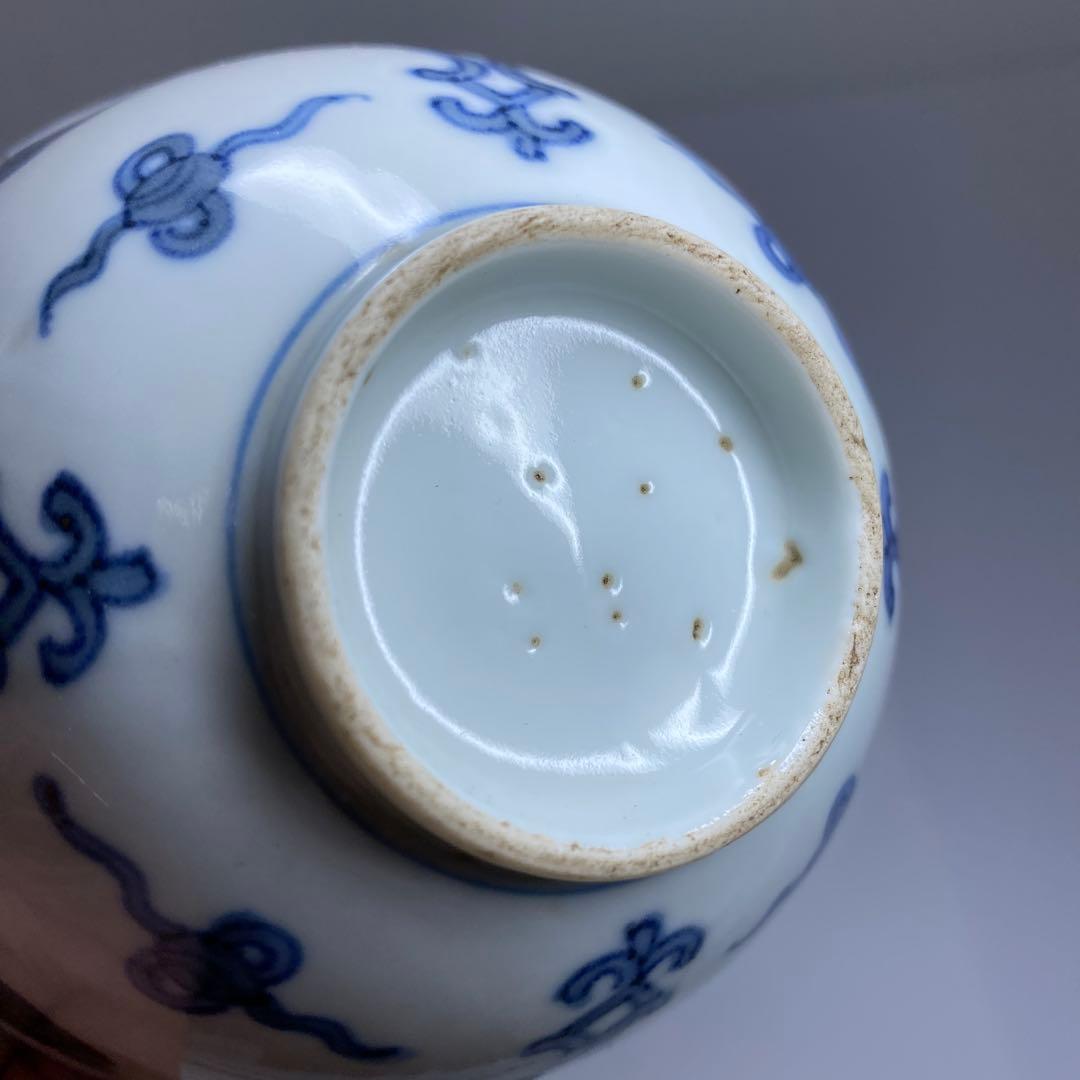 専用中国明末清朝時新渡青花蓋茶碗9客と身1点　木箱　東Y7-0303☆2Fトニカ