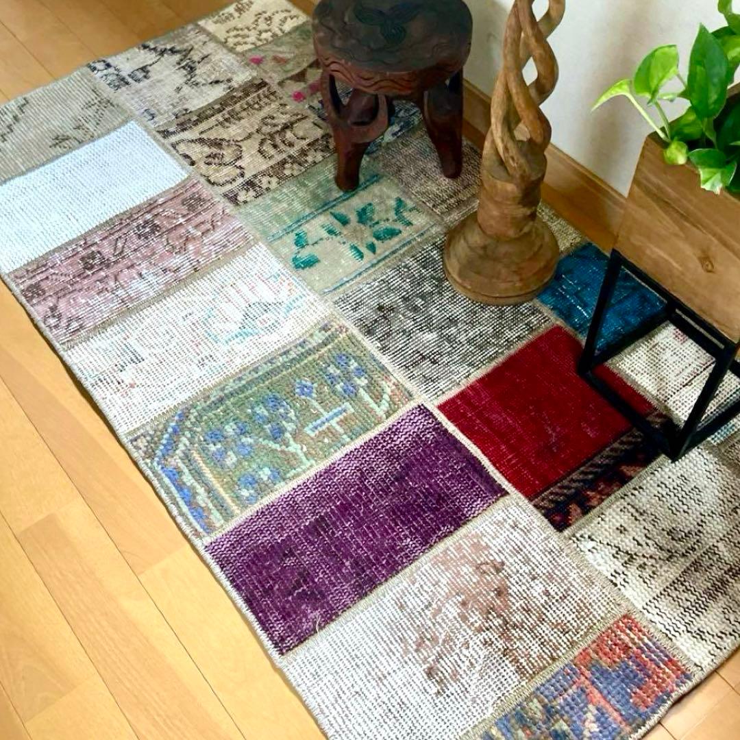 62×119 あると便利なパッチワークラグ　トルコヴィンテージラグ