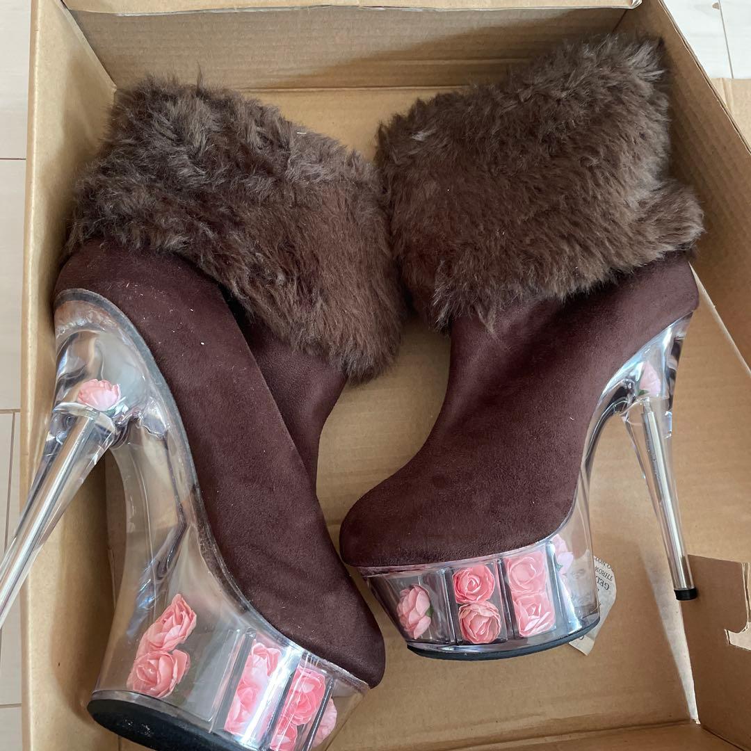 新品未使用　夢展望　ブラウン　ファー　リボン　ショートブーツ　靴　当時物