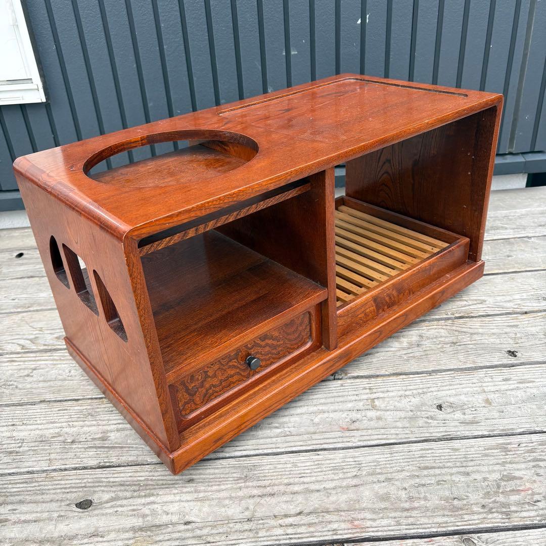 【昭和レトロ】木製 お座敷ワゴン ポットワゴン 隠しキャスター付 飾り棚 古道具