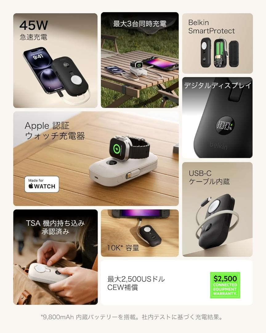 Belkin モバイルバッテリー10000mAh 最大45W　アップルウォッチ