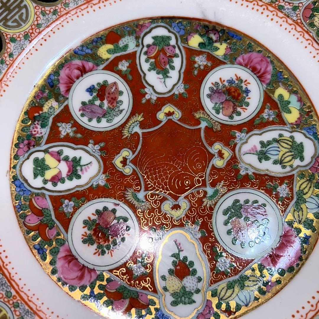 粉彩果実紋盤　中国廣彩銘　 陶磁器　約25cm 中国　古玩　商品購入要コメント