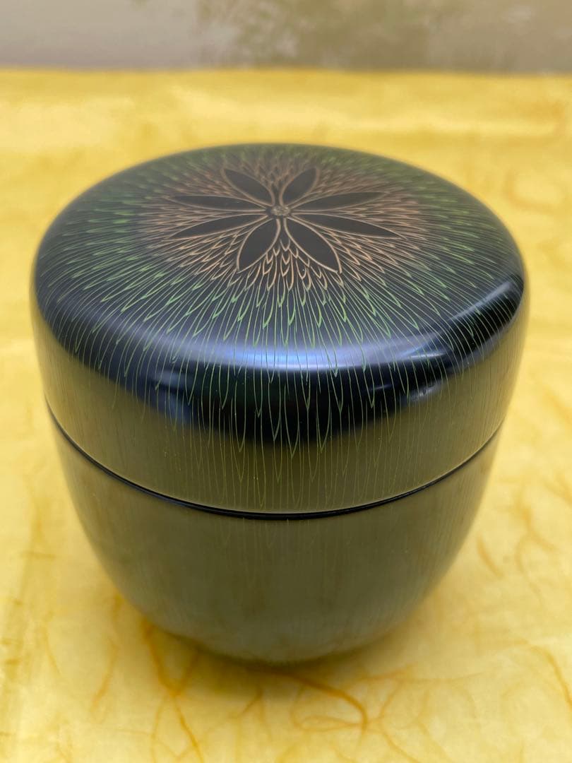 棗 大棗 菊毛彫 中村湖彩作 花模様 桐箱付き 茶道具 裏千家 表千家 工芸品