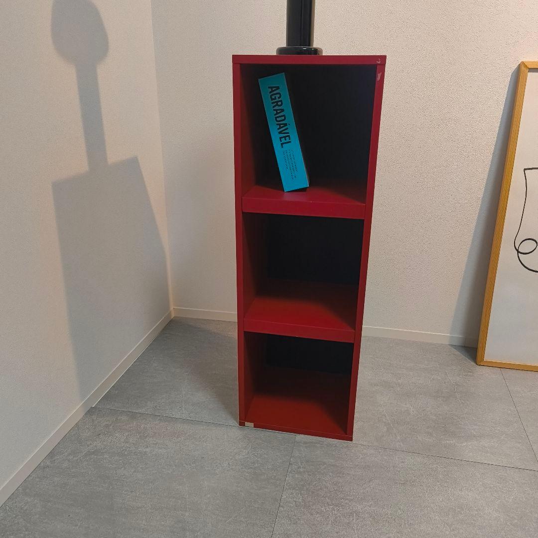 レトロポップ　木製　3段　赤　紺　ミッドセンチュリー　ミニ　バイカラー