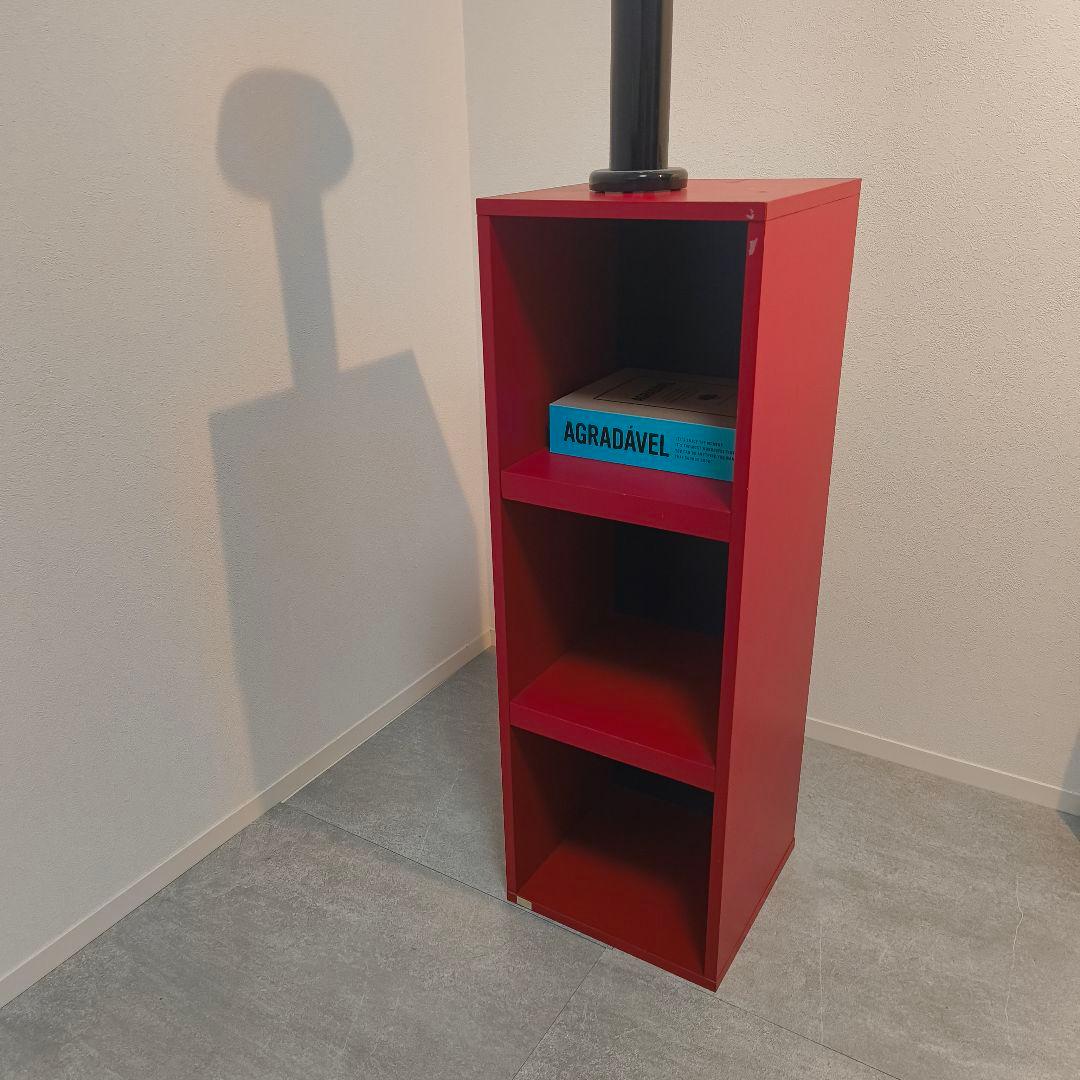 レトロポップ　木製　3段　赤　紺　ミッドセンチュリー　ミニ　バイカラー