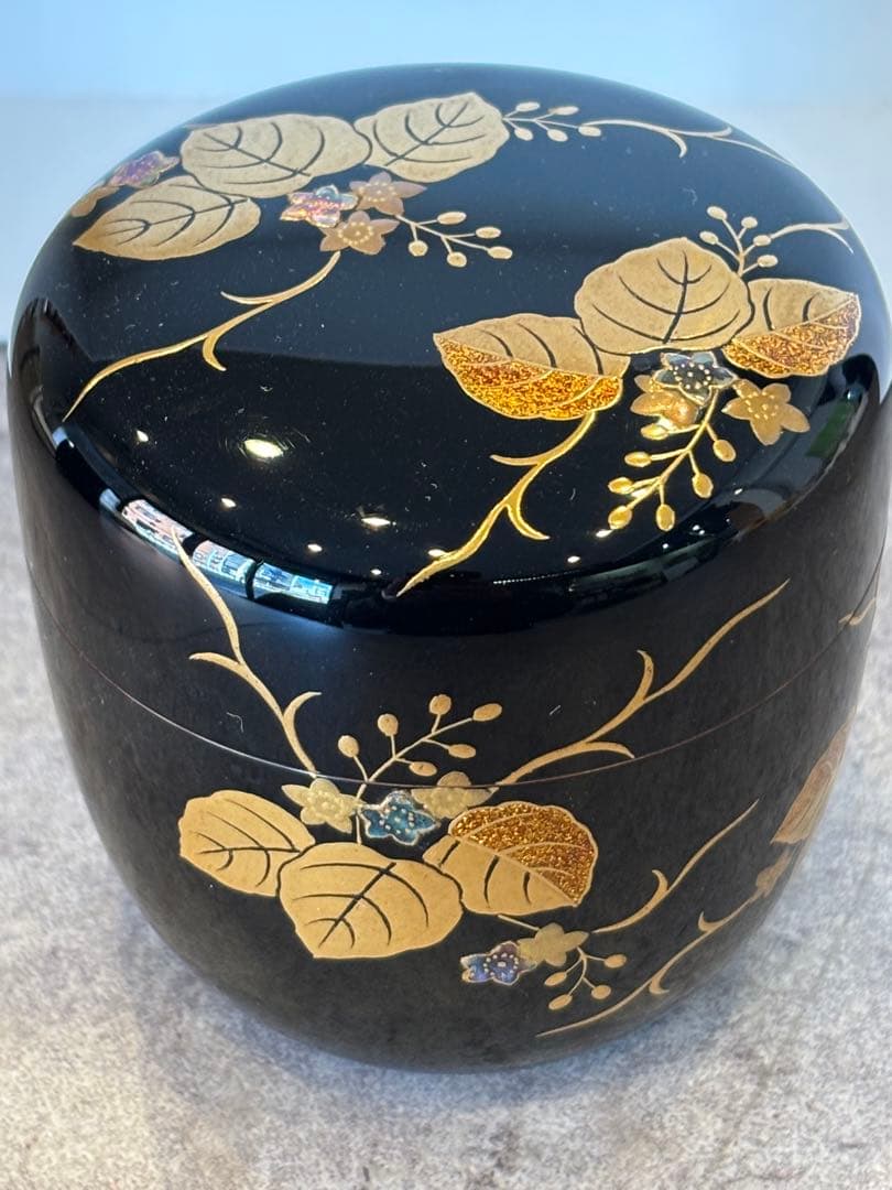 茶道具 桐蒔絵 黒大棗 内梨地 蒔絵師 渡辺松悦 棗 共箱