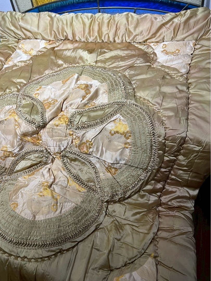 希少 掛布団 昭和レトロ 当時物 サテン インテリア ゴールド ビンテージ