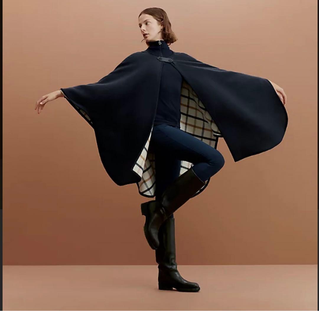 HERMES エルメス ポンチョ／ケープ チェック柄