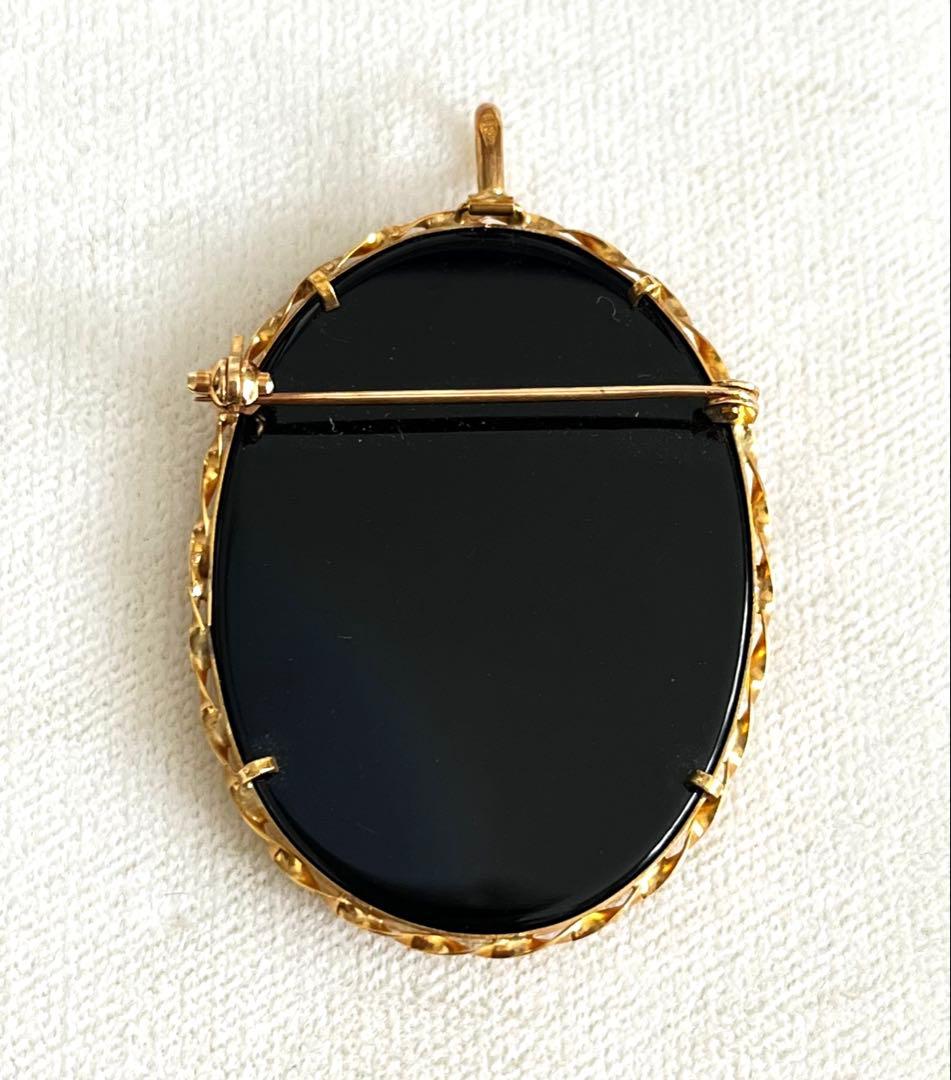 K18 カメオ　メノウ　ブルーカメオ　ブローチ　ネックレストップ