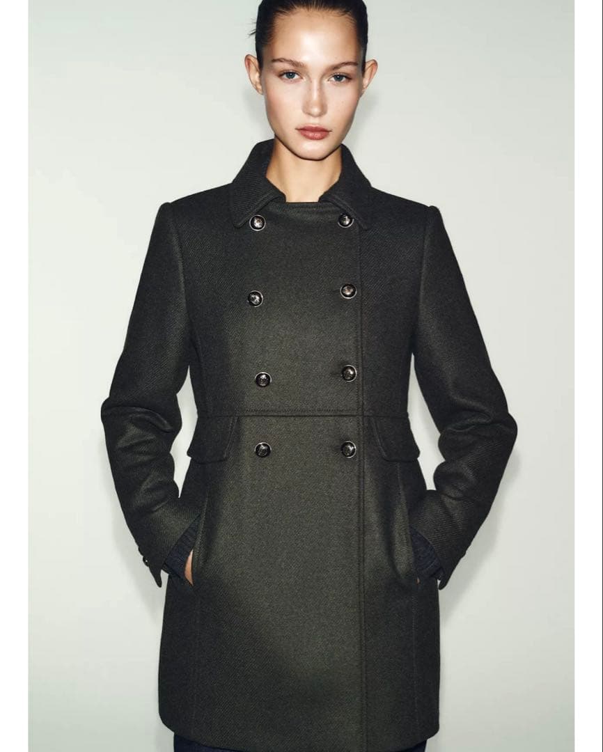 ZARA ウールダブルブレストコート Lサイズ カーキ 新品タグ付き 今期