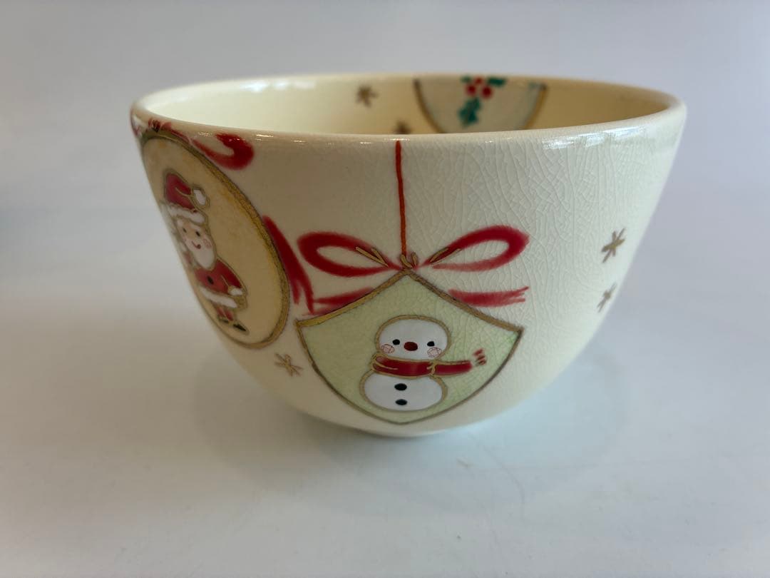 クリスマスデザイン抹茶茶碗 サンタと雪だるま
