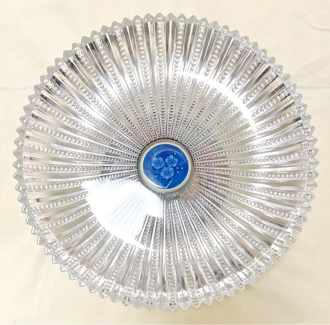 高級創作陶芸　波佐見焼　林九郎窯　古伊万里亀甲　ガラスコンポ－ト　高台付き超大皿