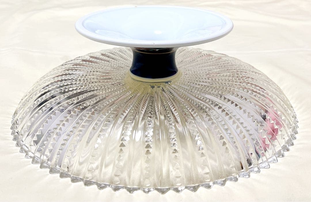 高級創作陶芸　波佐見焼　林九郎窯　古伊万里亀甲　ガラスコンポ－ト　高台付き超大皿