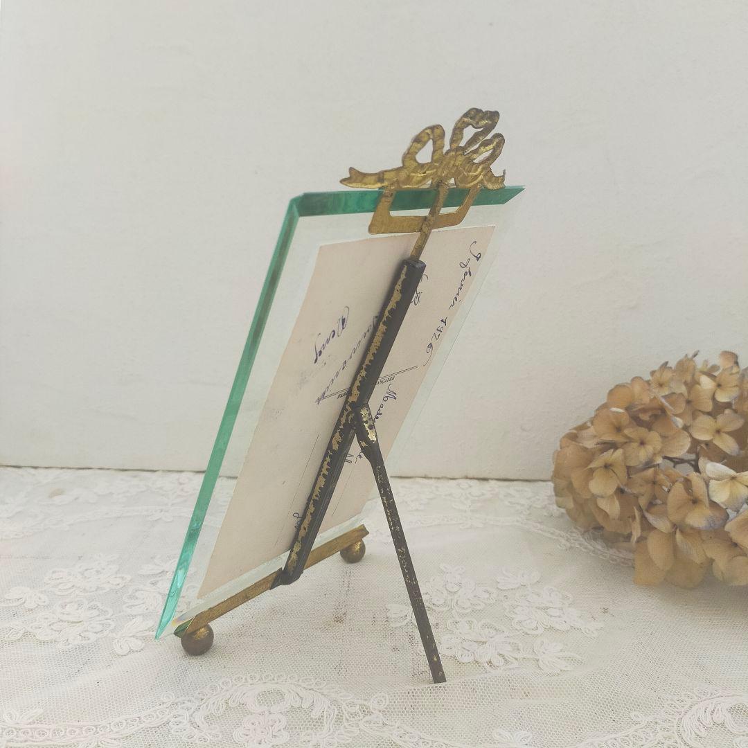 フランス ガラスのフォトフレーム リボン　アンティーク 　ヴィンテージ