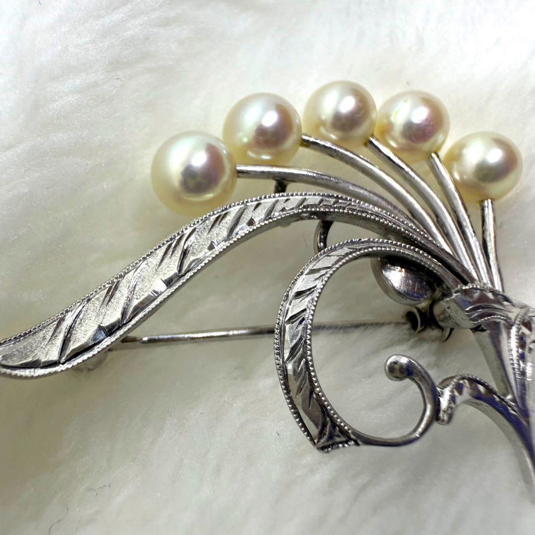 MIKIMOTO ミキモト あこや真珠 パール ブローチ 花モチーフ シルバー