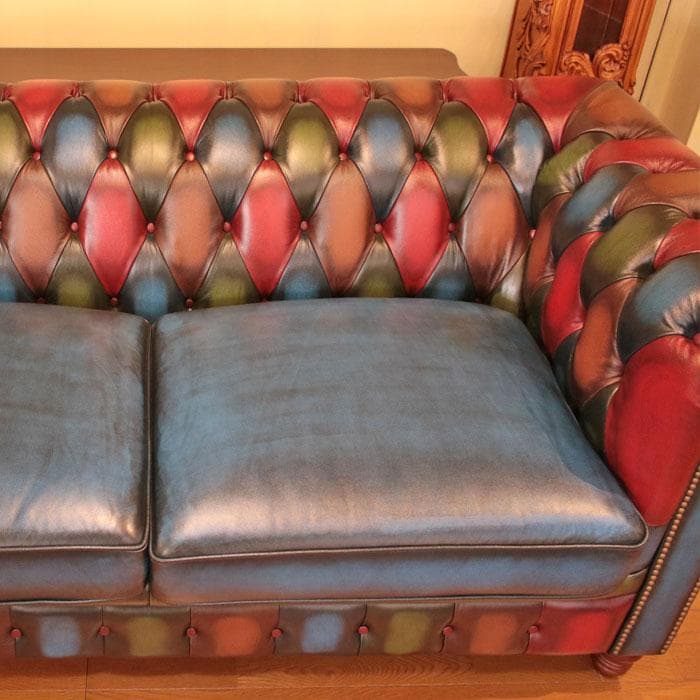 チェスターフィールド ソファ 3人掛け パッチワーク風デザイン 358-033
