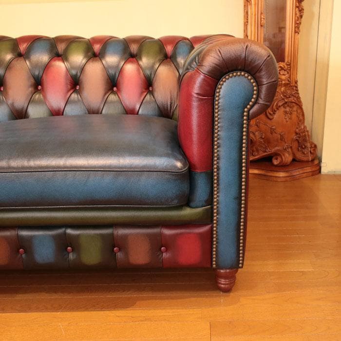 チェスターフィールド ソファ 3人掛け パッチワーク風デザイン 358-033