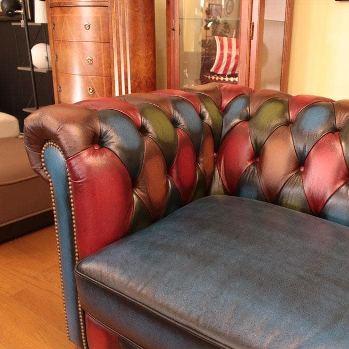 チェスターフィールド ソファ 3人掛け パッチワーク風デザイン 358-033