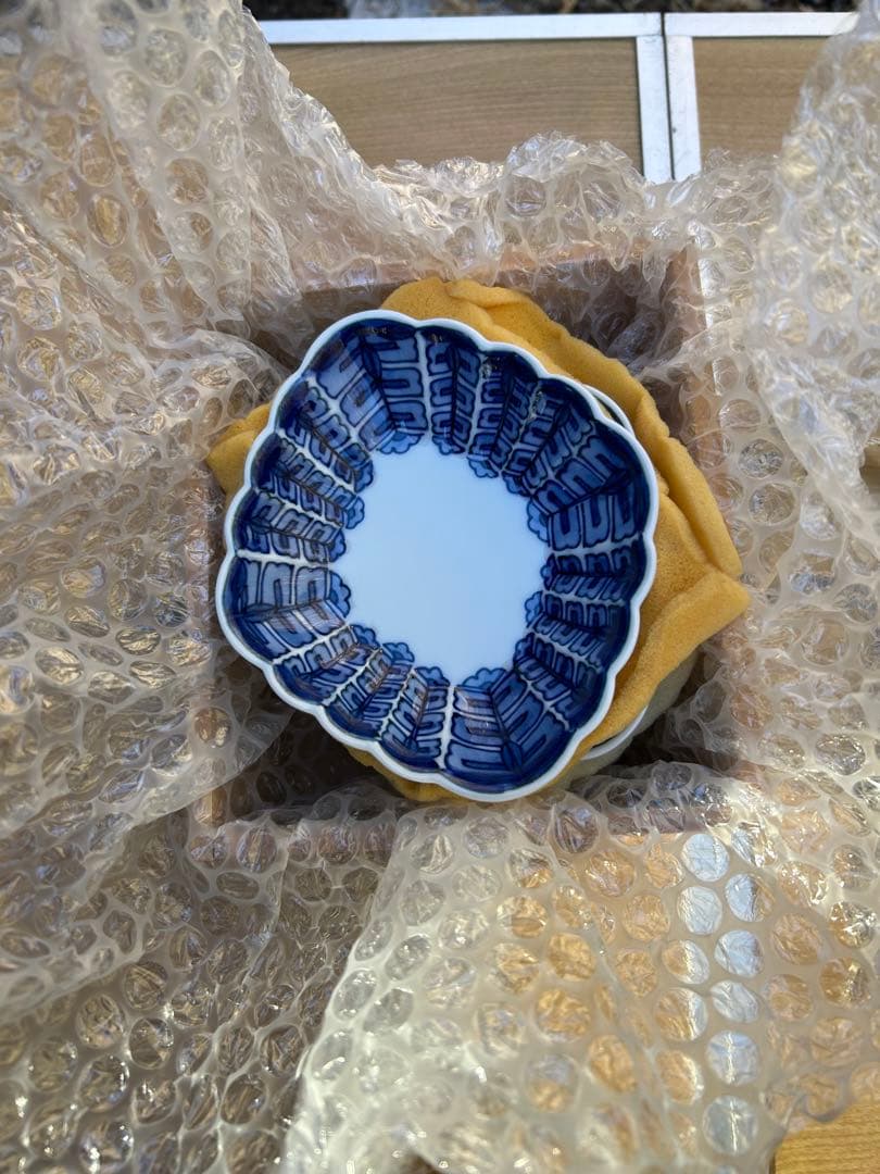 美品　源右衛門　 小皿波型の白青皿 5枚セット