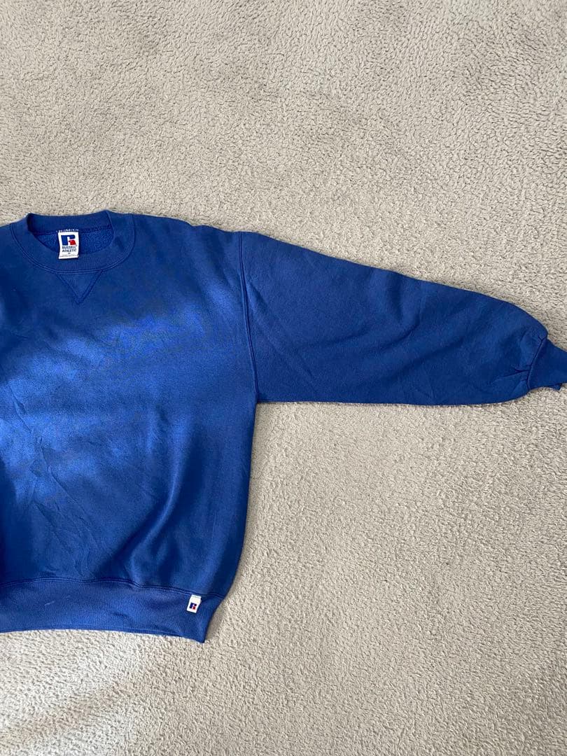 【90s USA製】ラッセルアスレチック　無地スウェット　前V ブルー
