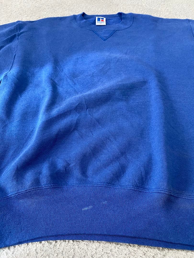【90s USA製】ラッセルアスレチック　無地スウェット　前V ブルー