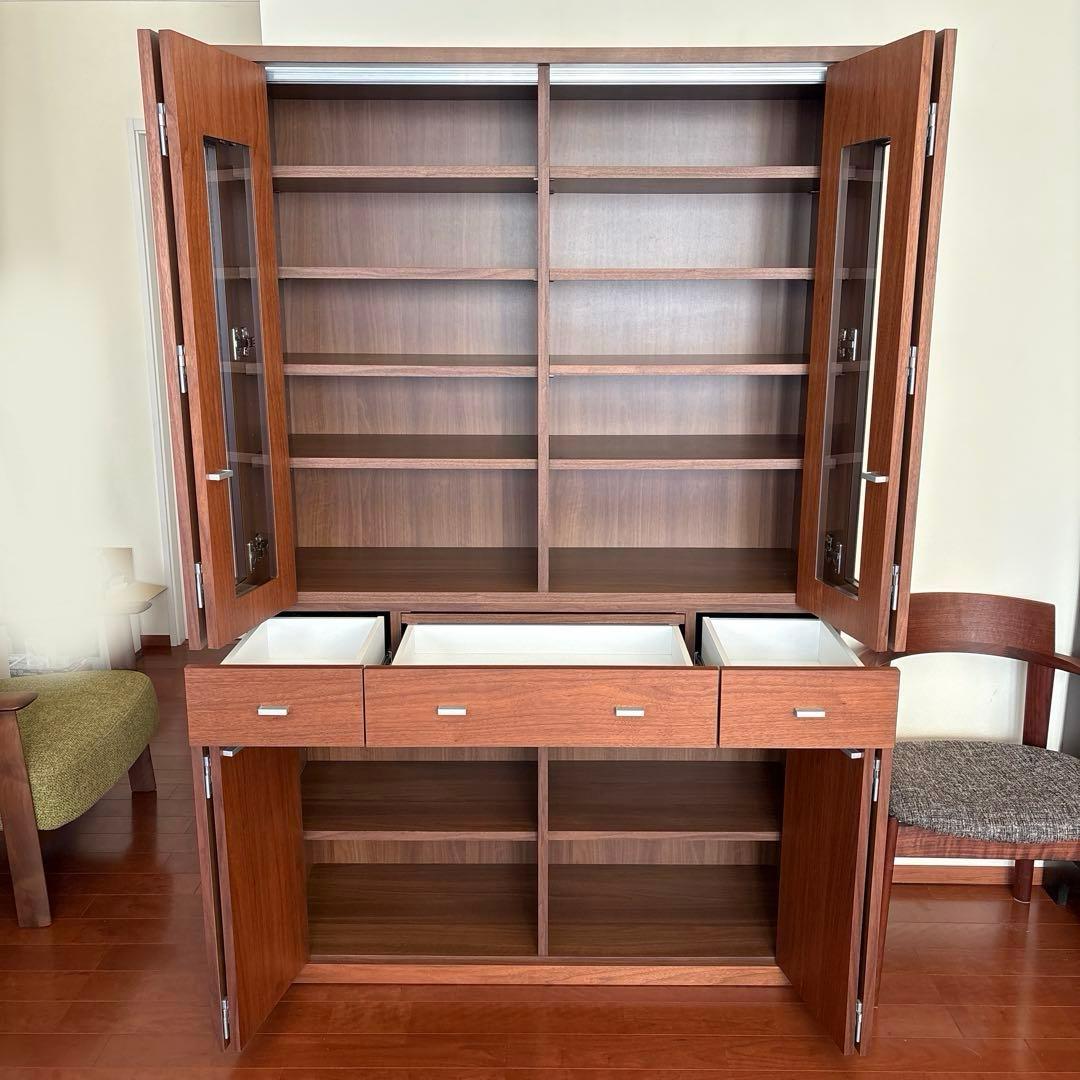 美品！ACTUS購入 日本製 食器棚 本棚シェルフ引き出し収納 稼動棚 折れ戸