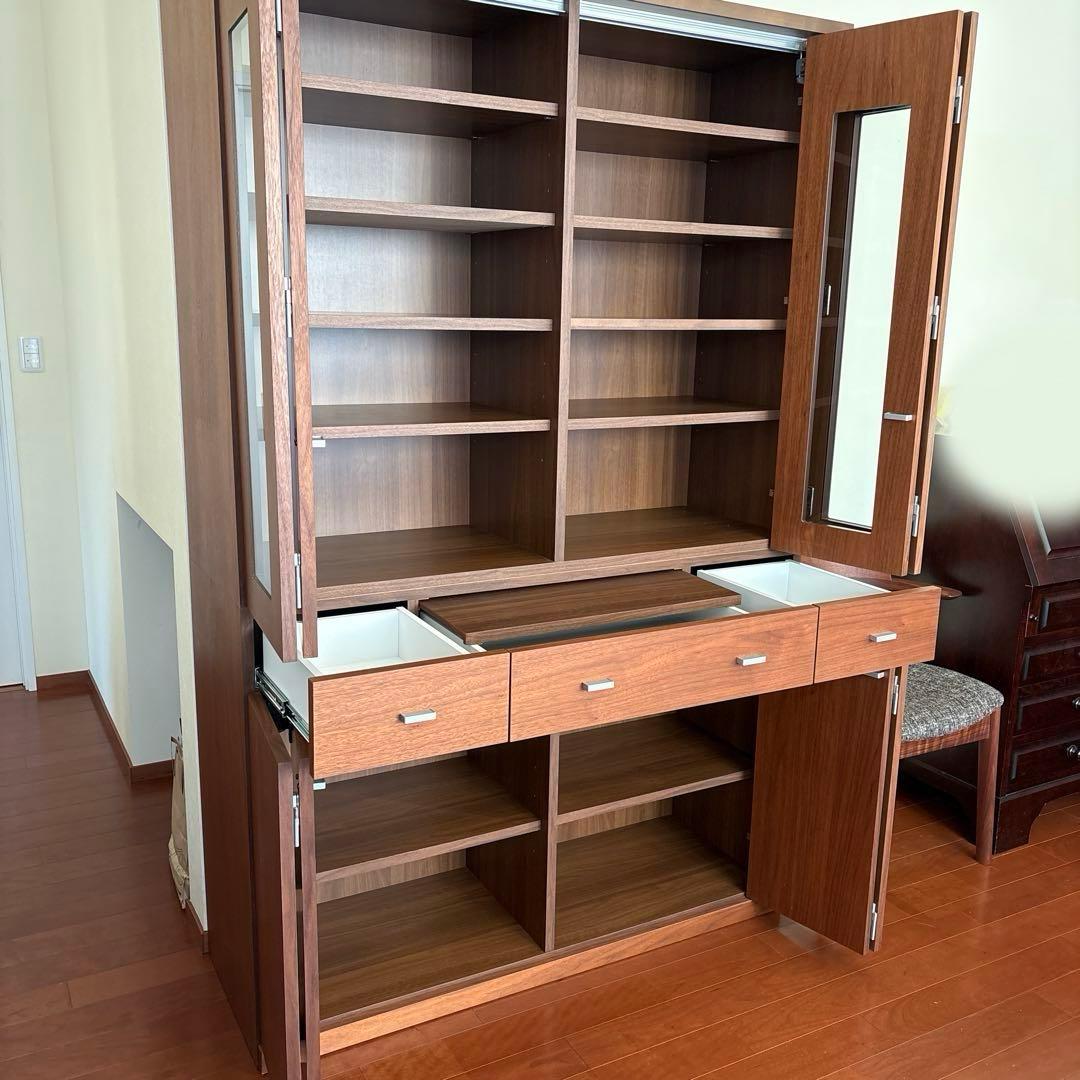 美品！ACTUS購入 日本製 食器棚 本棚シェルフ引き出し収納 稼動棚 折れ戸