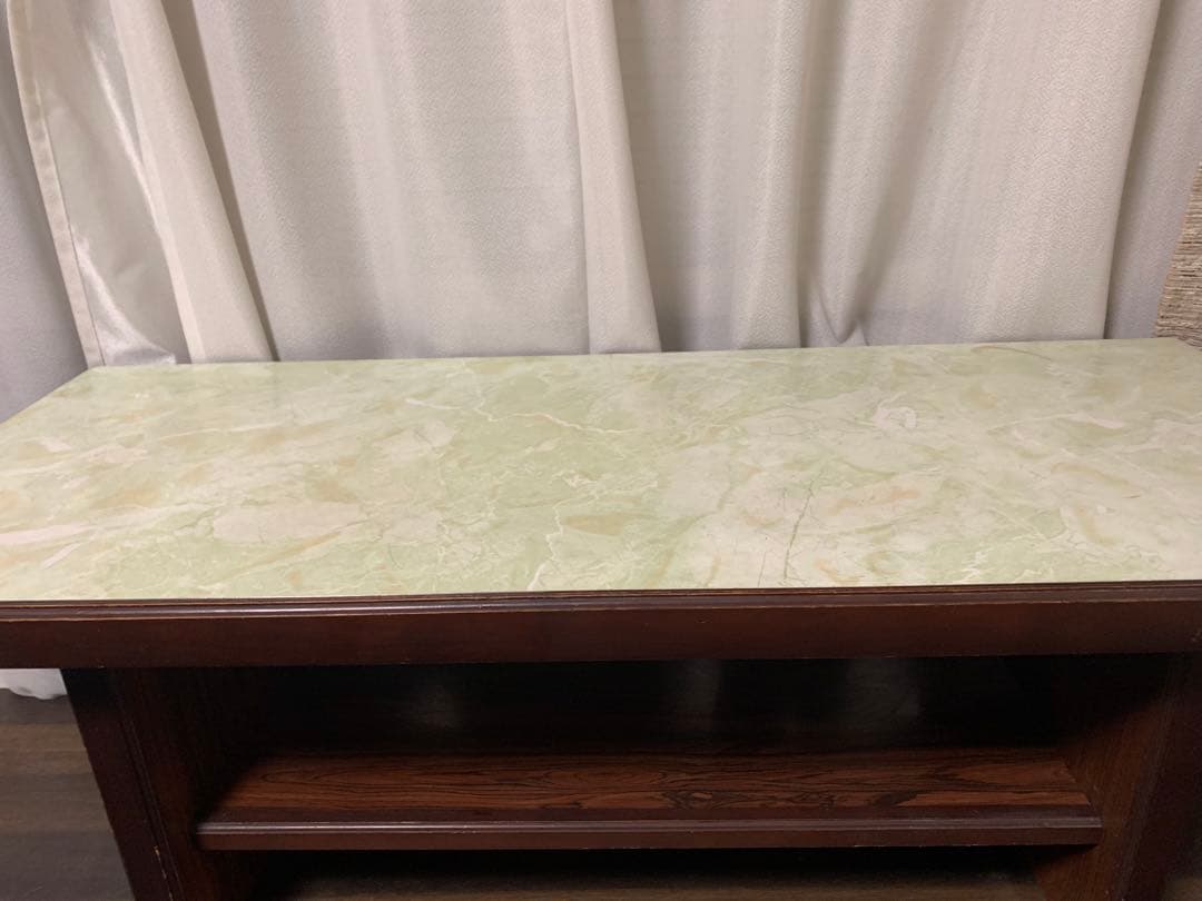 木製ローテーブル 緑色大理石調