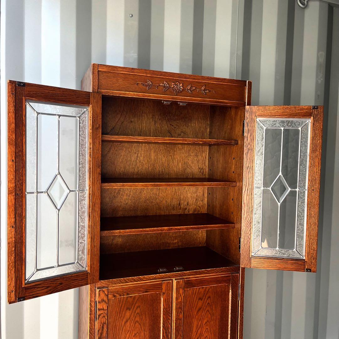 取付無料！三越家具 ブルージュ 天然木ステンドグラス扉アンティークキャビネット✨